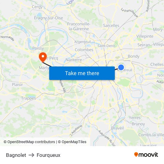 Bagnolet to Fourqueux map