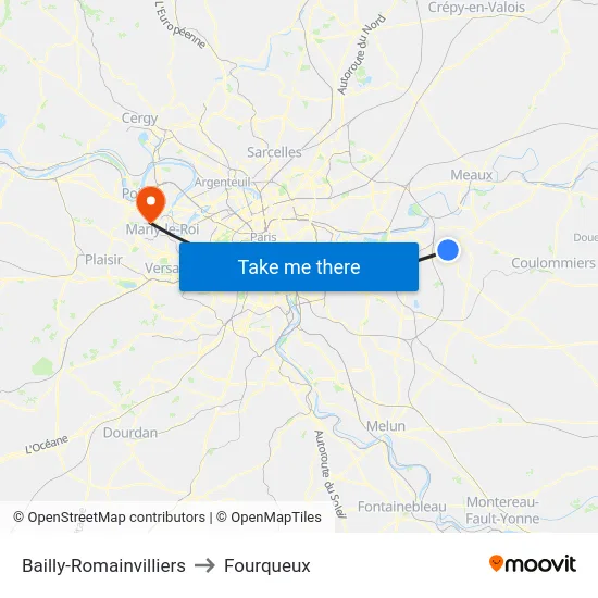 Bailly-Romainvilliers to Fourqueux map
