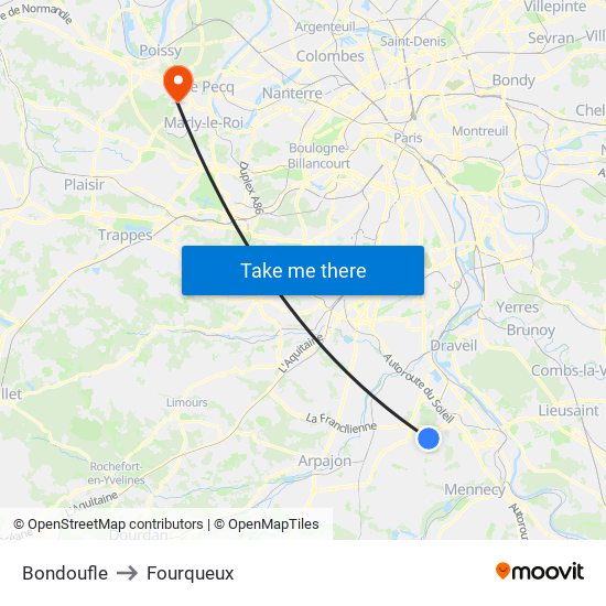 Bondoufle to Fourqueux map