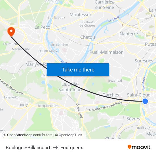 Boulogne-Billancourt to Fourqueux map