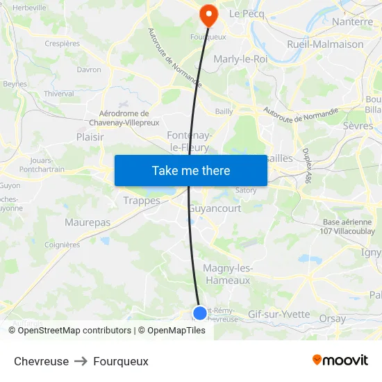 Chevreuse to Fourqueux map