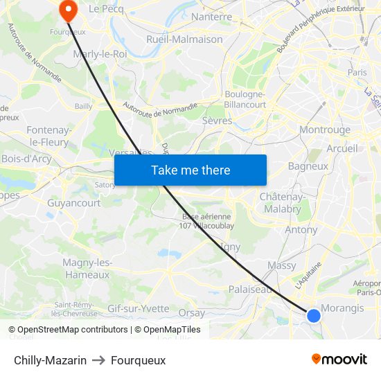 Chilly-Mazarin to Fourqueux map