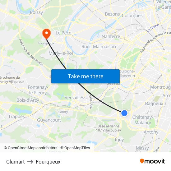 Clamart to Fourqueux map