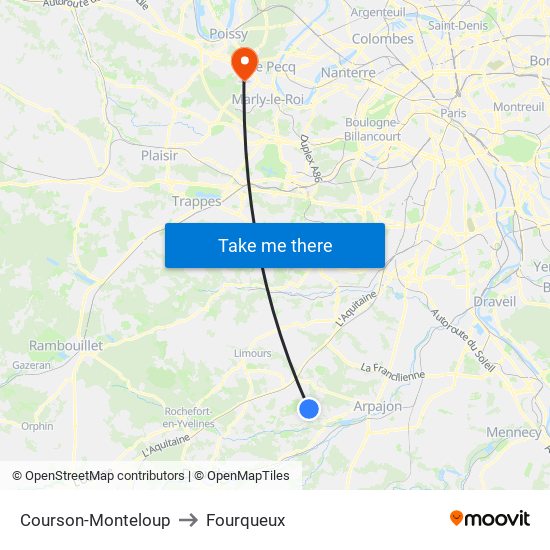 Courson-Monteloup to Fourqueux map