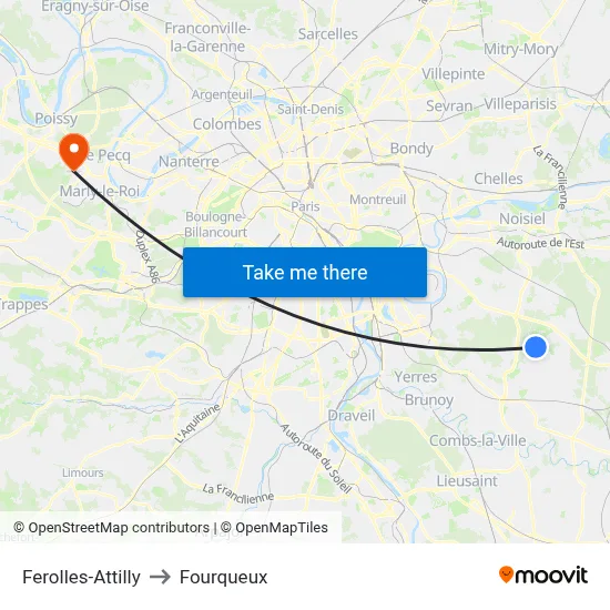 Ferolles-Attilly to Fourqueux map