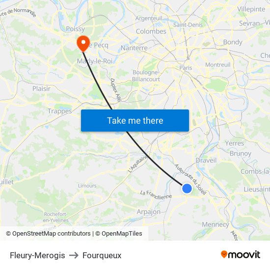 Fleury-Merogis to Fourqueux map