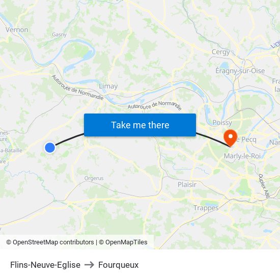Flins-Neuve-Eglise to Fourqueux map