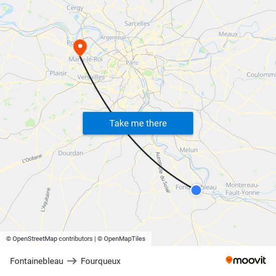 Fontainebleau to Fourqueux map