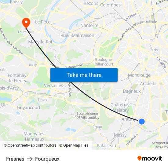 Fresnes to Fourqueux map