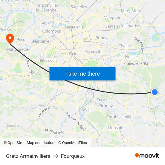 Gretz-Armainvilliers to Fourqueux map