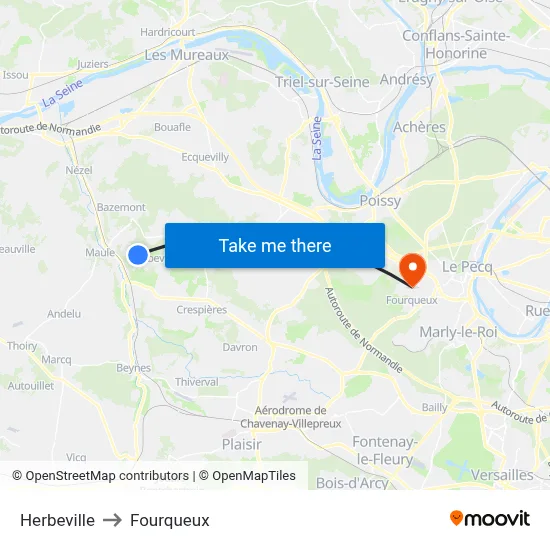 Herbeville to Fourqueux map