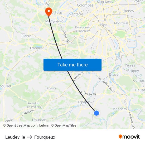 Leudeville to Fourqueux map