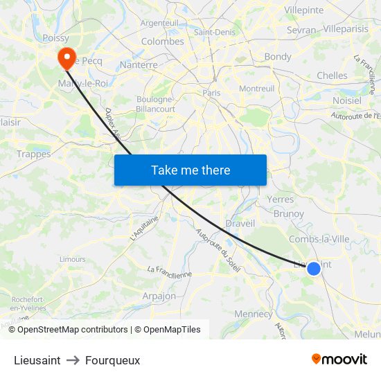 Lieusaint to Fourqueux map
