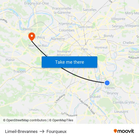 Limeil-Brevannes to Fourqueux map