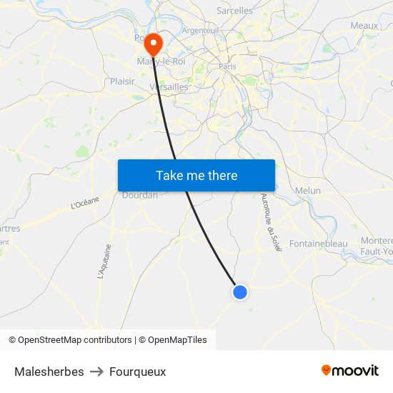 Malesherbes to Fourqueux map