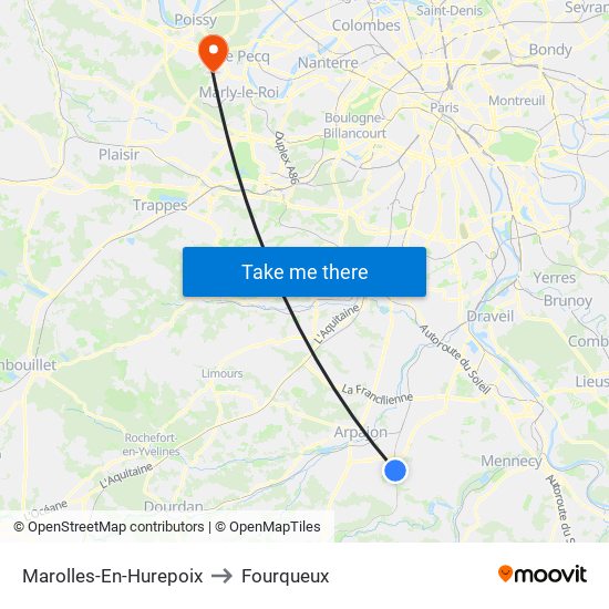 Marolles-En-Hurepoix to Fourqueux map