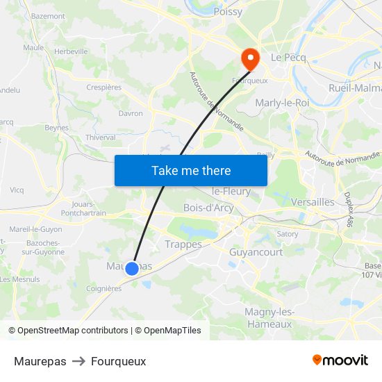 Maurepas to Fourqueux map