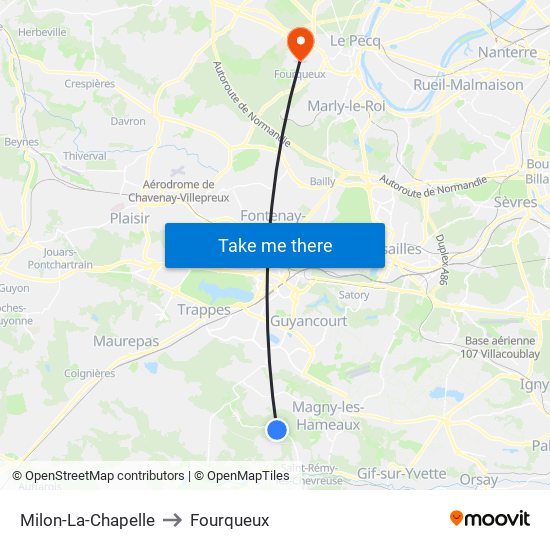 Milon-La-Chapelle to Fourqueux map