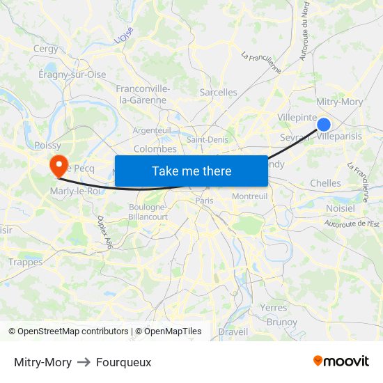 Mitry-Mory to Fourqueux map