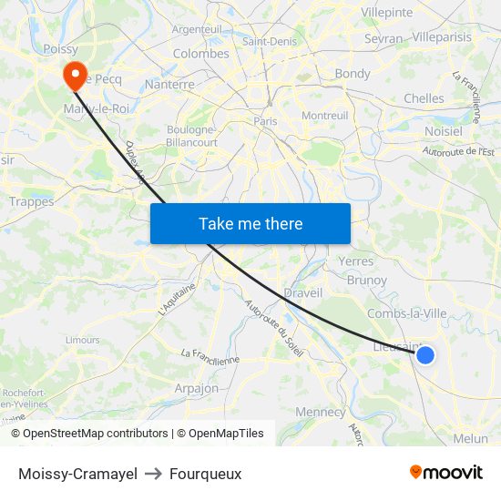 Moissy-Cramayel to Fourqueux map