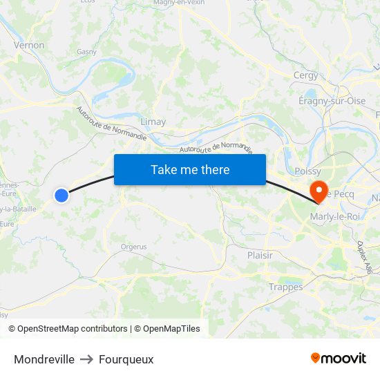 Mondreville to Fourqueux map