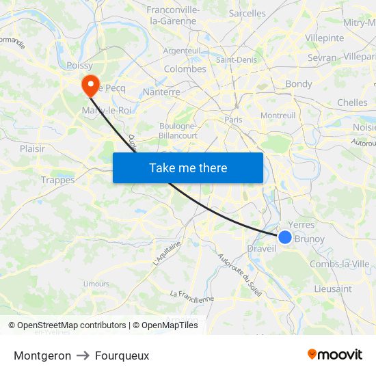 Montgeron to Fourqueux map