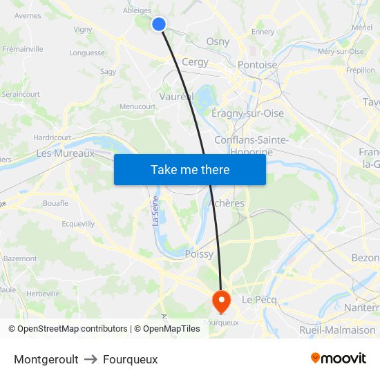 Montgeroult to Fourqueux map