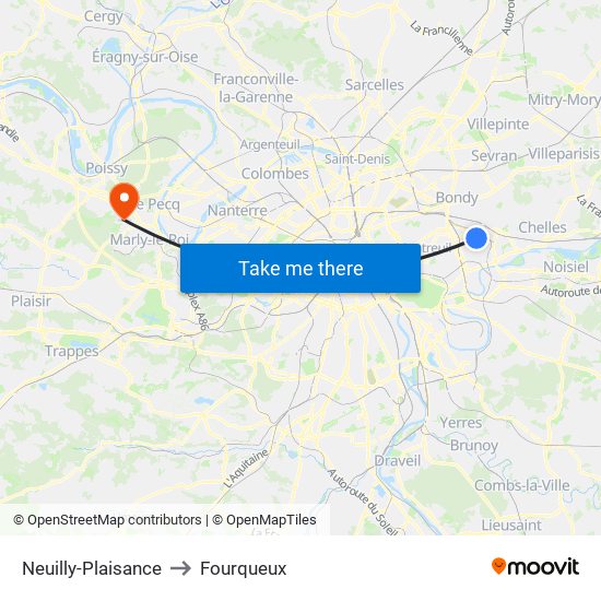 Neuilly-Plaisance to Fourqueux map