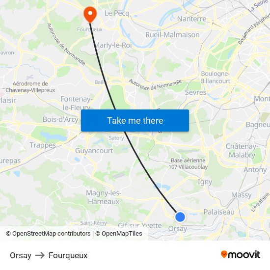 Orsay to Fourqueux map