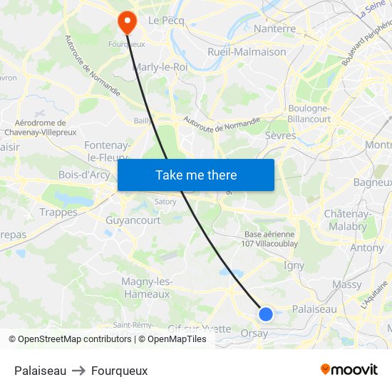 Palaiseau to Fourqueux map