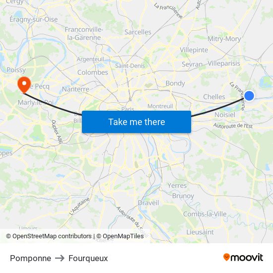 Pomponne to Fourqueux map