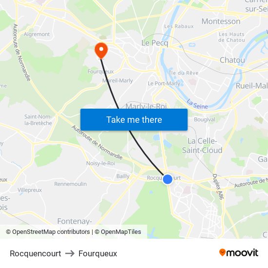 Rocquencourt to Fourqueux map