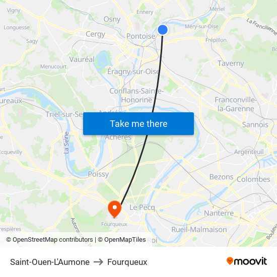 Saint-Ouen-L'Aumone to Fourqueux map