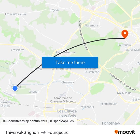 Thiverval-Grignon to Fourqueux map