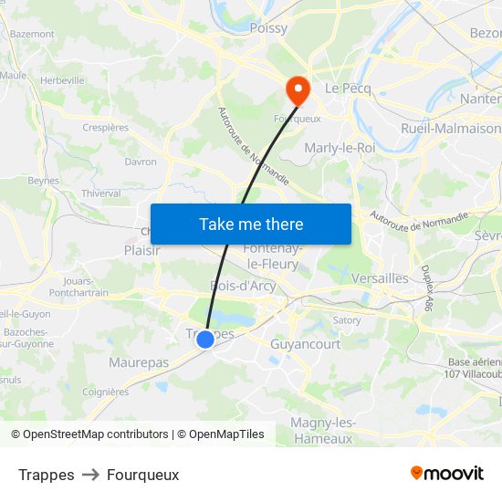 Trappes to Fourqueux map