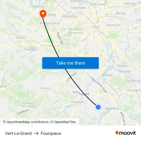 Vert-Le-Grand to Fourqueux map