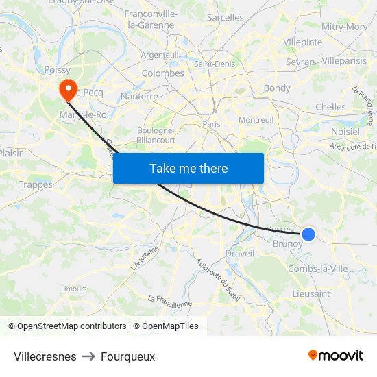 Villecresnes to Fourqueux map