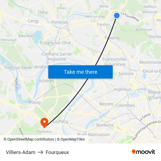 Villiers-Adam to Fourqueux map