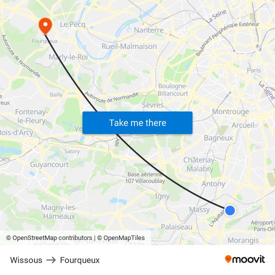 Wissous to Fourqueux map