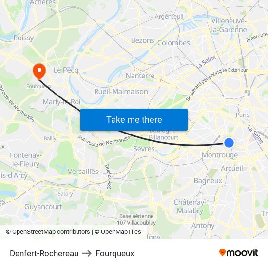 Denfert-Rochereau to Fourqueux map
