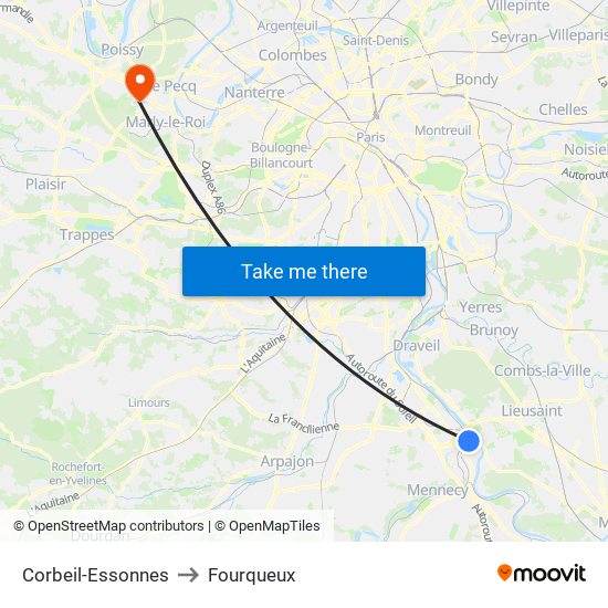 Corbeil-Essonnes to Fourqueux map