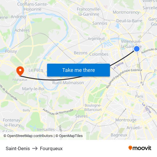 Saint-Denis to Fourqueux map
