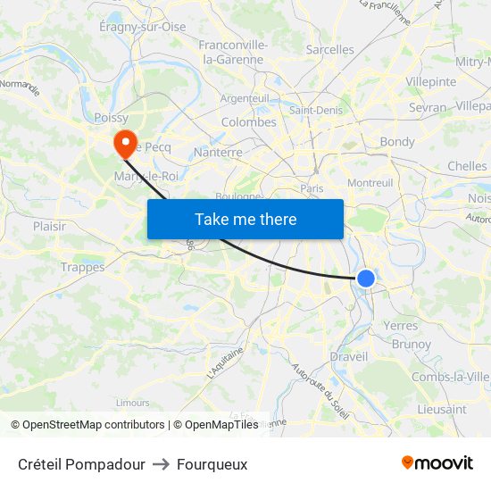 Créteil Pompadour to Fourqueux map
