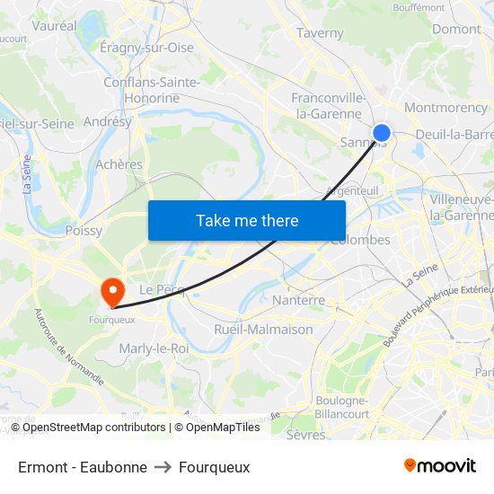 Ermont - Eaubonne to Fourqueux map