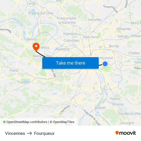 Vincennes to Fourqueux map