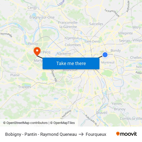 Bobigny - Pantin - Raymond Queneau to Fourqueux map