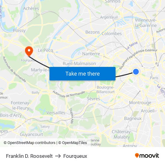 Franklin D. Roosevelt to Fourqueux map