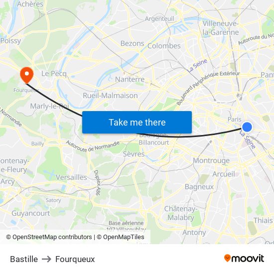 Bastille to Fourqueux map