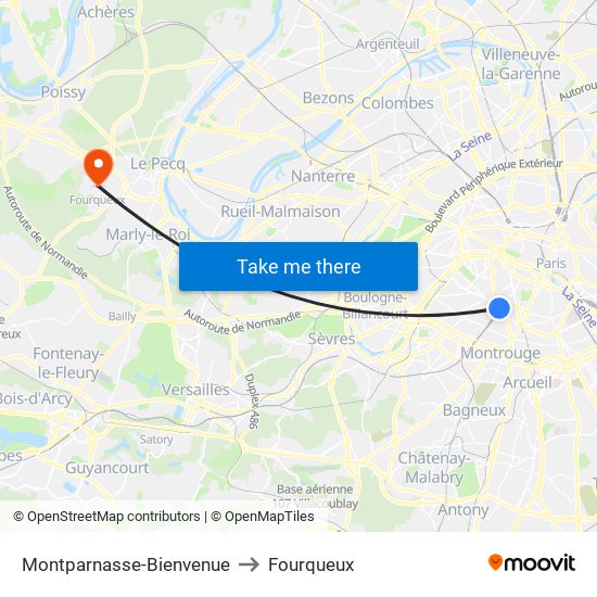 Montparnasse-Bienvenue to Fourqueux map
