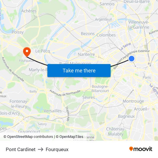 Pont Cardinet to Fourqueux map